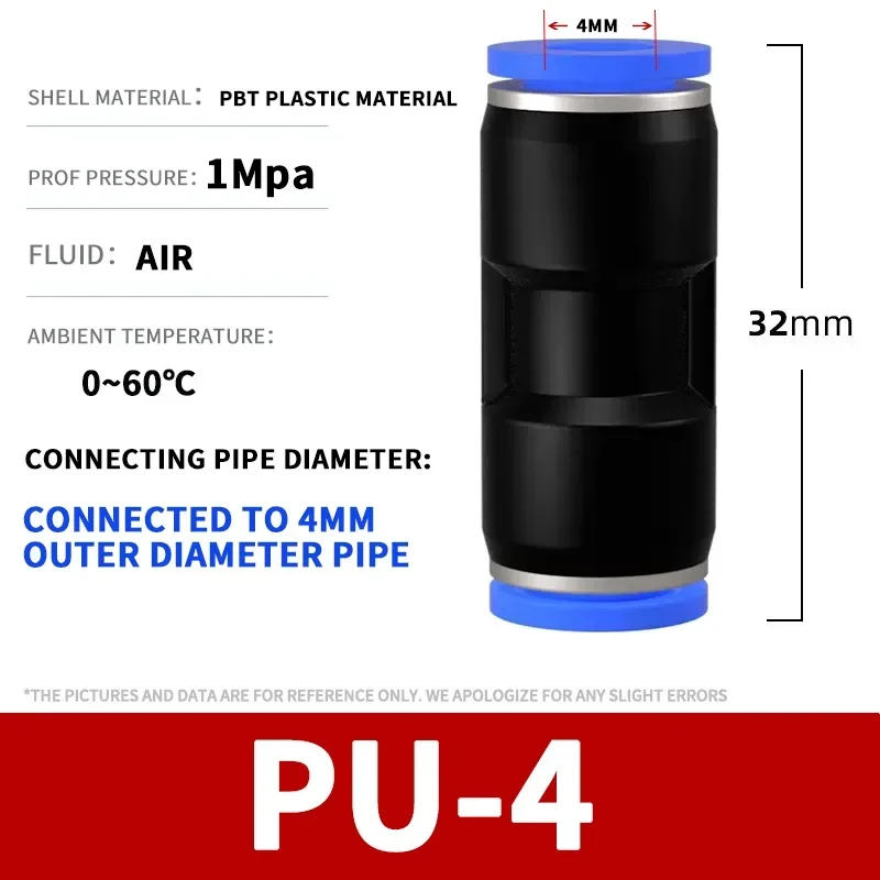 Description Picture 5 of itemPneumatic Fittings Plastic Connector PU 4/6/8/10/12/14/16mm Air Fitting water Hose Tube Push in Straight Gas Quick Connectors