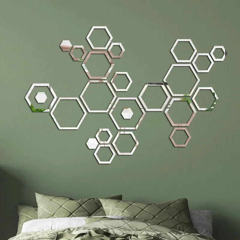 Description Picture 6 of item24pcs Hexagon 3D Mirror Wall Stickers Bedroom Creative Self adhesive Decoration Honey comb Waterproof Stickers Home decor
