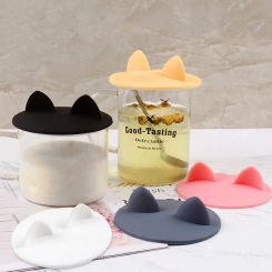Cute Cat Ear Silicone Cup Lid Heat Resistant Leakproof Sealed Coffee Mug Cover Drinkware Accessories