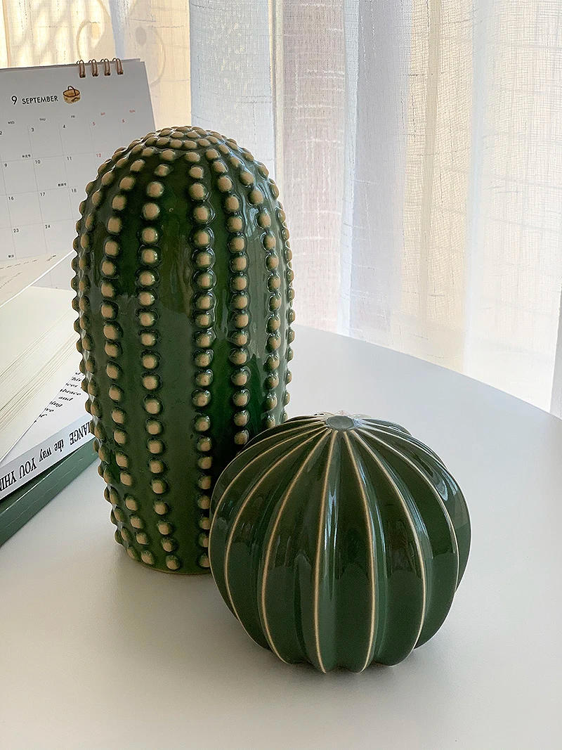 Description Picture 5 of itemHousehold Decoration Present 2024 Creative Ceramic Cactus Aesthetic Decor Tropical Desert Echinopsis Room Green Hotel Ornament