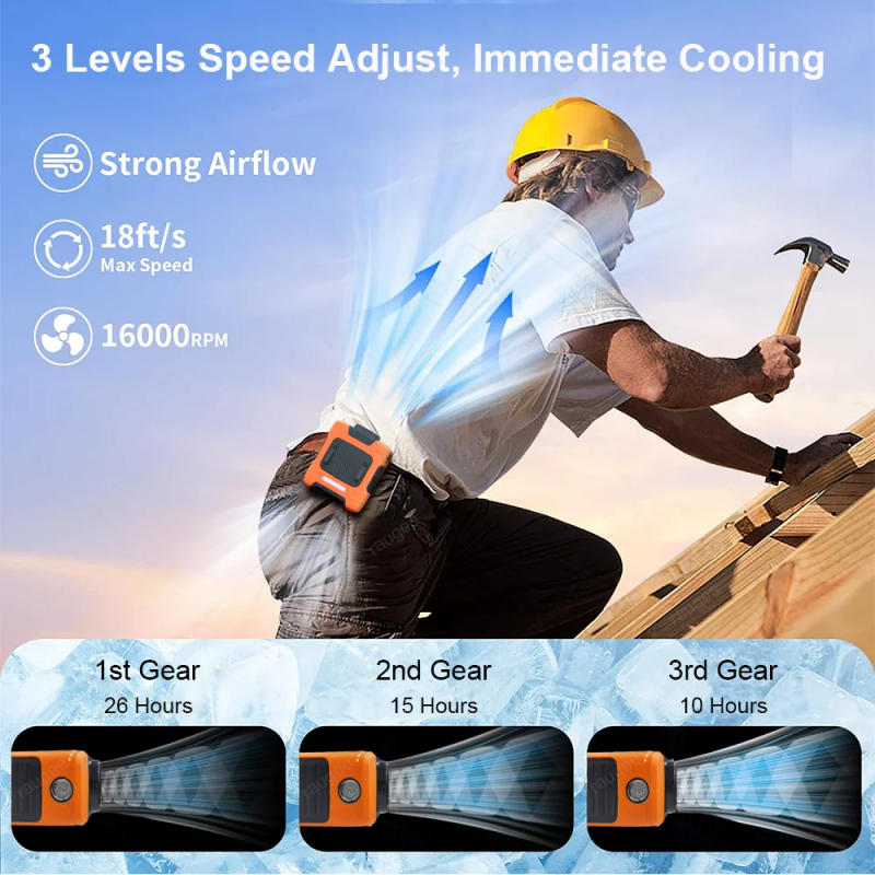 Description Picture 5 of item10000mah Portable Waist Fan Wearable Clip Fan With 3 Gear Wind USB Rechargeable Hanging Neck Fan For Outdoor Working Camping Fan