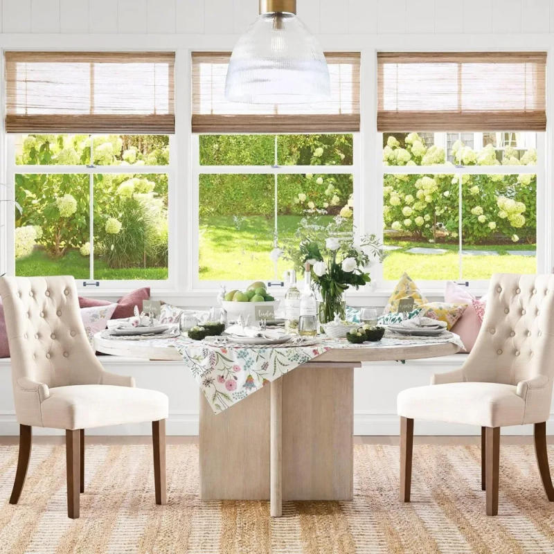 Description Picture 6 of item4-piece set of wing back dining chairs, fabric side dining chairs with plush buttons, living room kitchen - beige