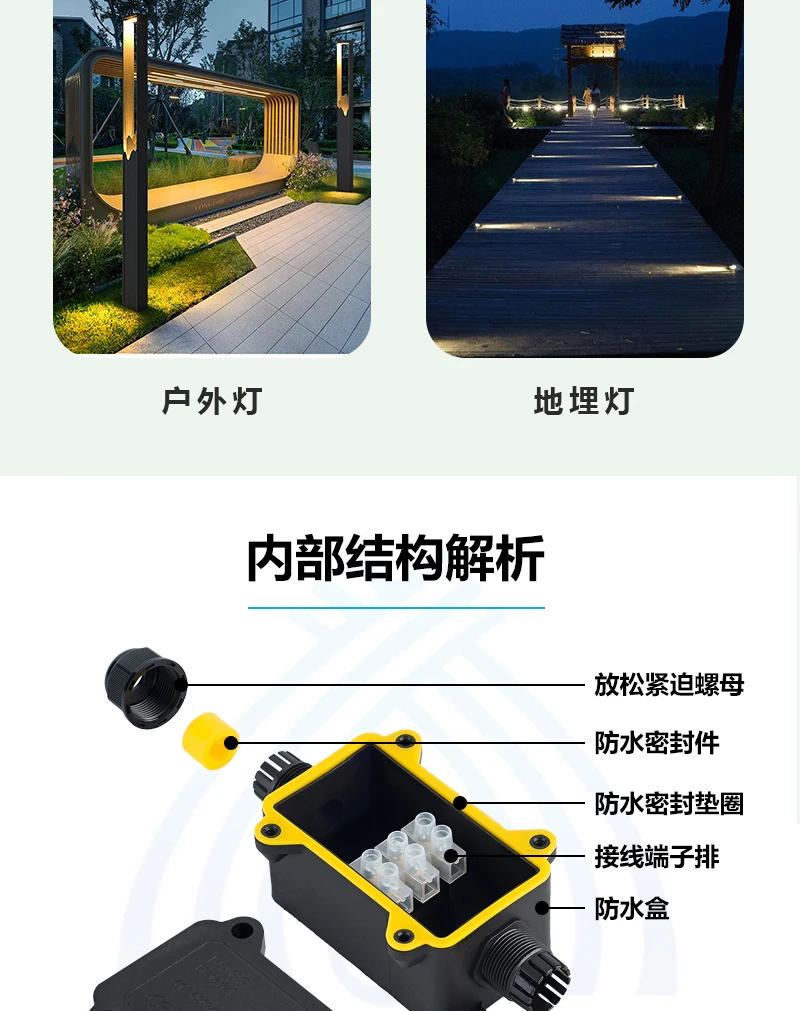 Description Picture 5 of itemIP68 Outdoor Waterproof Junction Box – Black,  3 Way Mini Connector Box with PC Plastic and Terminal, Designed for Buried Wires