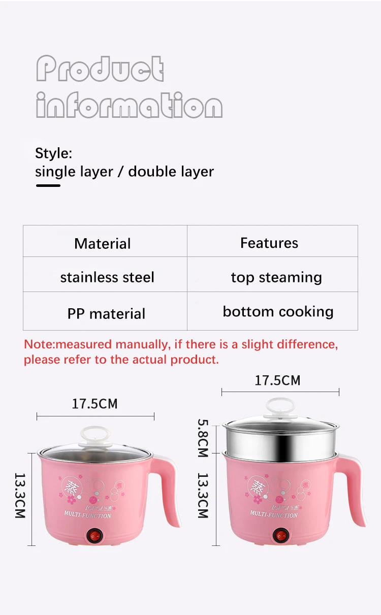 Description Picture 2 of itemMultifunction Electric Cooker Hot Pot 1-2 People Heating Pan Multi Ramen Pot Machine Mini Rice Cook Kitchen Appliance Korea 220V