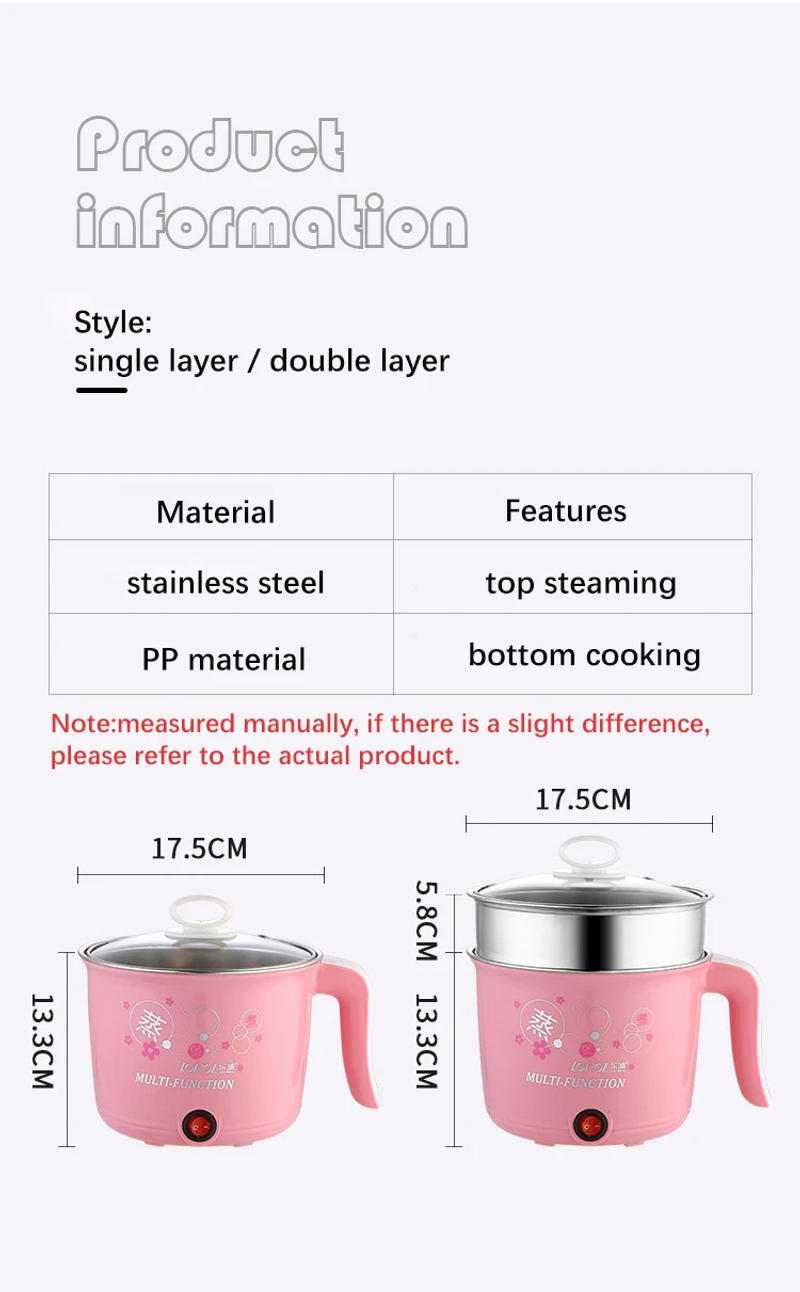 Description Picture 2 of itemMultifunction Electric Cooker Hot Pot 1-2 People Heating Pan Multi Ramen Pot Machine Mini Rice Cook Kitchen Appliance Korea 220V