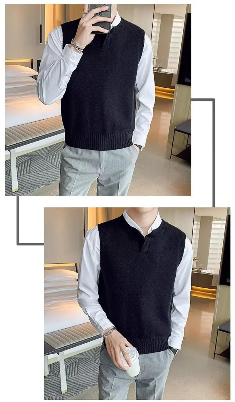 Description Picture 2 of item2023 New Autumn Trendy Brand V-neck Sleeveless Men's Sweatvest Knit Shirt Spring Season Shoulder Vest Fashion Pullover