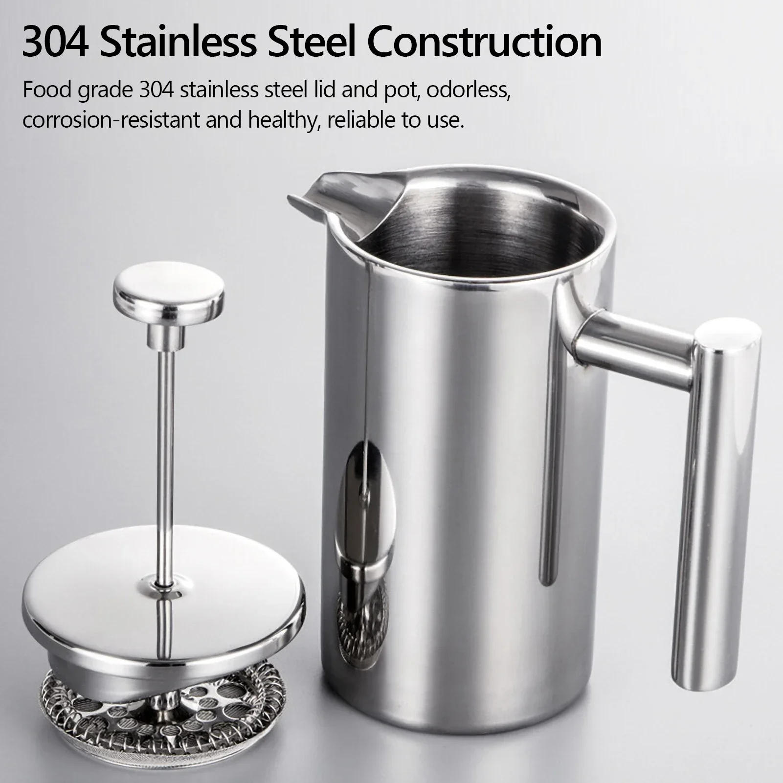 Description Picture 4 of itemFrench Press Pot Filter Press Hand-made Coffee Pot Stainless Steel High Quality Double Walled Insulated 350ml/800ml/1000ml