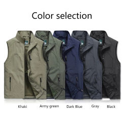 Men Spring And Autumn Outdoor Multi-Pocket Work Waistcoat Men'S Casual Loose Fishing Vest Jacket Mens Quick-Drying Collar Vest