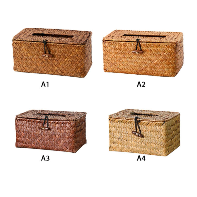 Description Picture 2 of itemCreative Handmade Straw Tissue Box Straw Storage Box Seaweed Basket Delicate Retro Home Living Room Bedroom Kitchen Decoration