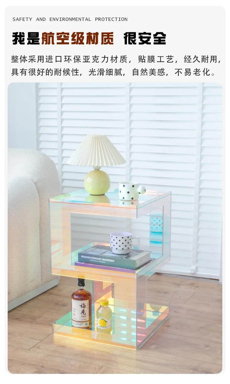 Description Picture 4 of itemLuxury Transparent Acrylic Coffee Table Furniture,Colorful Living Room Sofa,Side Corner tables Bedroom,Square Bedside Cabinets