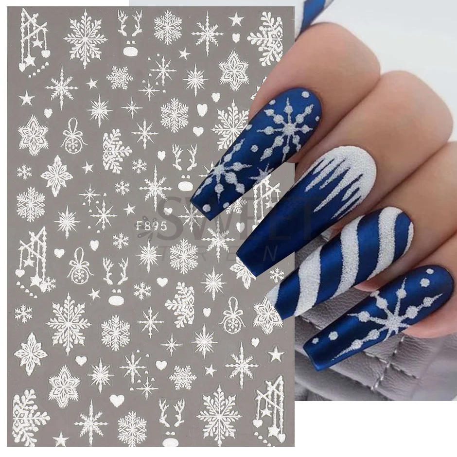 Description Picture 5 of itemWhite Snowflakes Winter Festive Stickers Nail Art Decoration Decals Glitter Snowman/Elk/Snow Charms Xmas Manicure 2023 JIF896