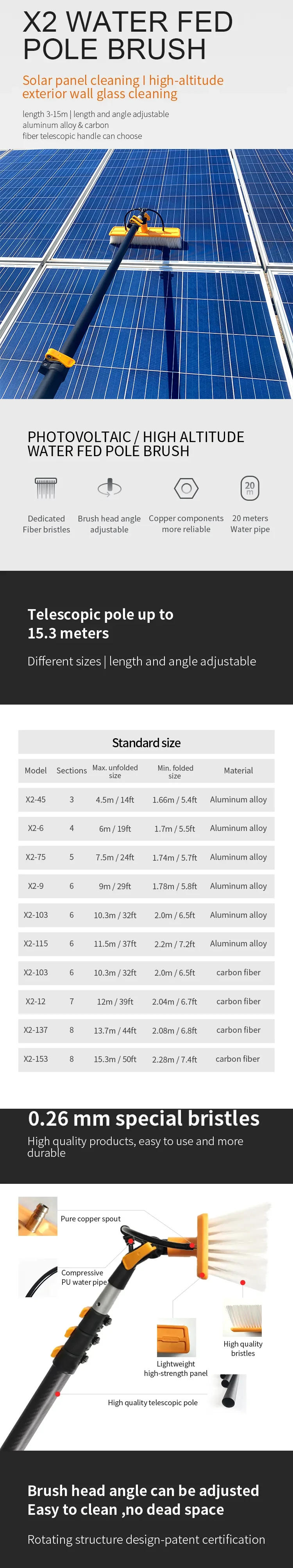 Description Picture 2 of itemHot Selling Telescopic Window Cleaning Tools Brush Solar Panel Wash Cleaning Brush Water Pipe Telescopic Rod Tools