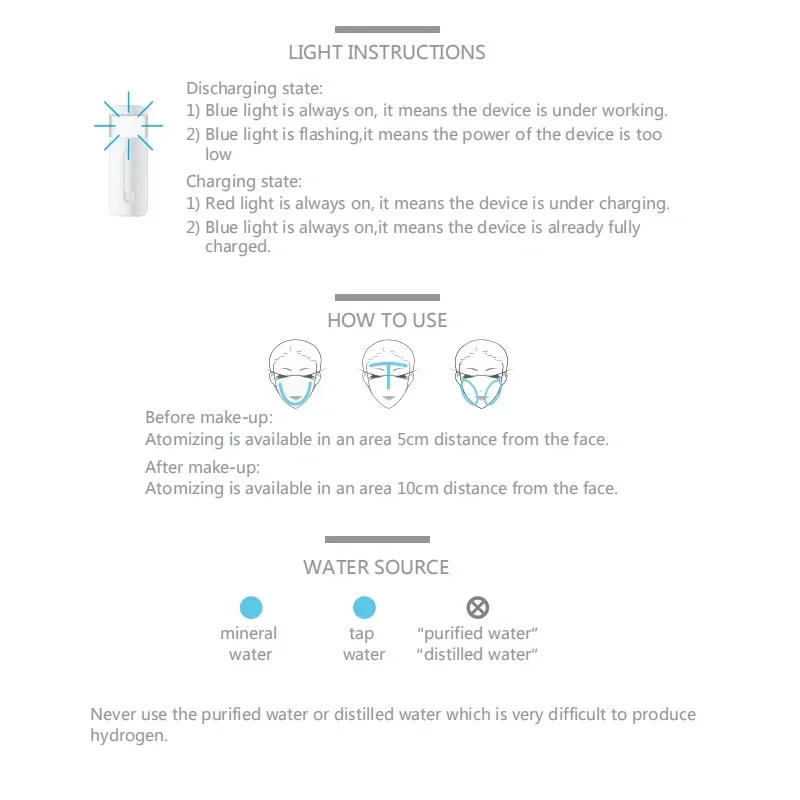 Description Picture 5 of item800ppb Portable Hydrogen Rich Water Mister Super Anti-oxidant ORP Face Sprayer Nano Dissolved Molecular Hydrogen H2 Mister