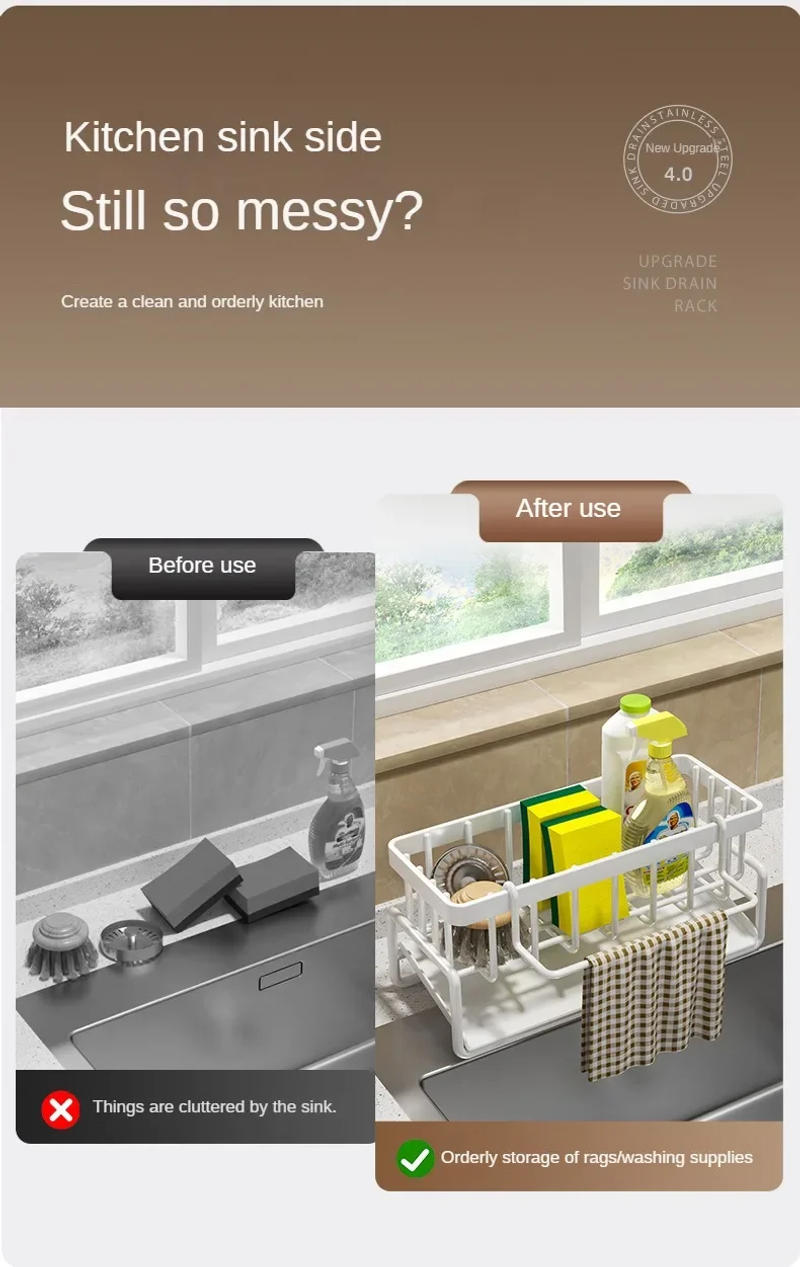 Description Picture 4 of itemKitchen Shelf Rag Storage Drainage Shelf No-Punch Storage Rack Home Spice Rack Sink Tap Sink Drainage Rack Kitchen Accessories