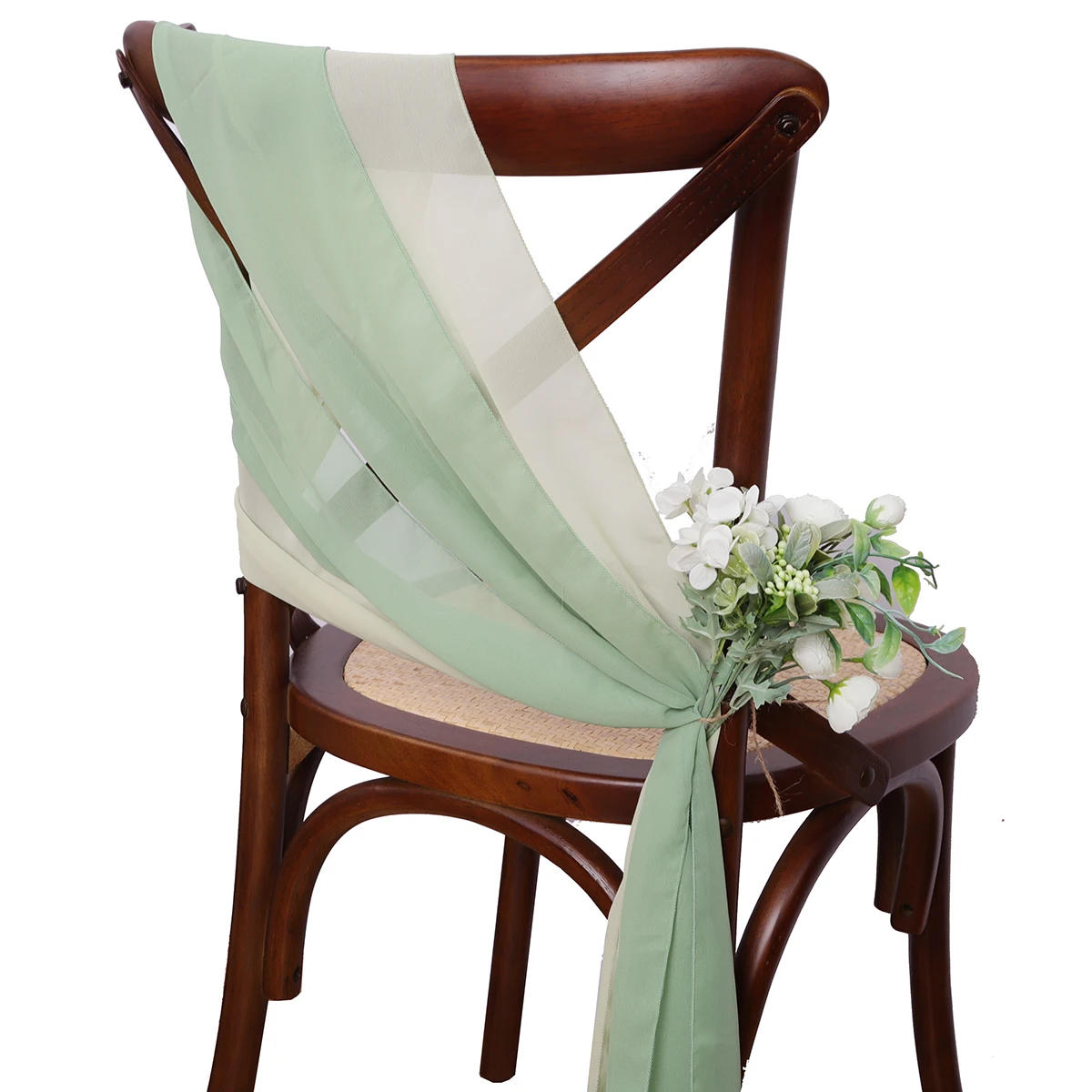 Description Picture 5 of item24 Pcs 17x275cm Chiffon Chair Sashes 12 Set Sage green Chair Sash Wedding Chair Covers Ribbon Wedding Party Aisle Chair Decor