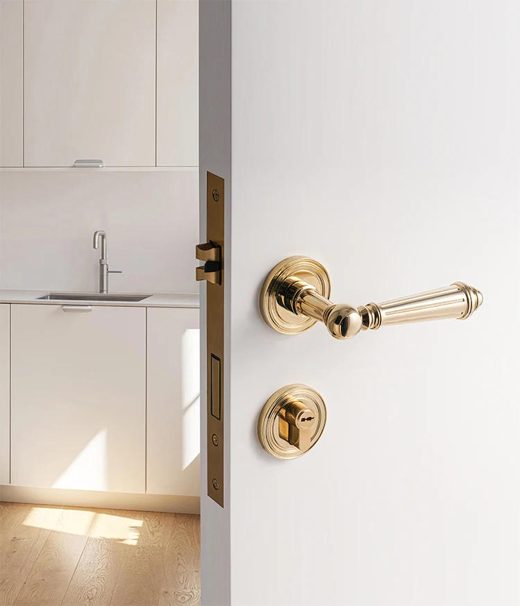 Description Picture 5 of itemSAILANKA Brass Furniture Door Handle Lock Set French Retro Bright Gold Handles Modern Furniture Bedroom Door Lock Hardware