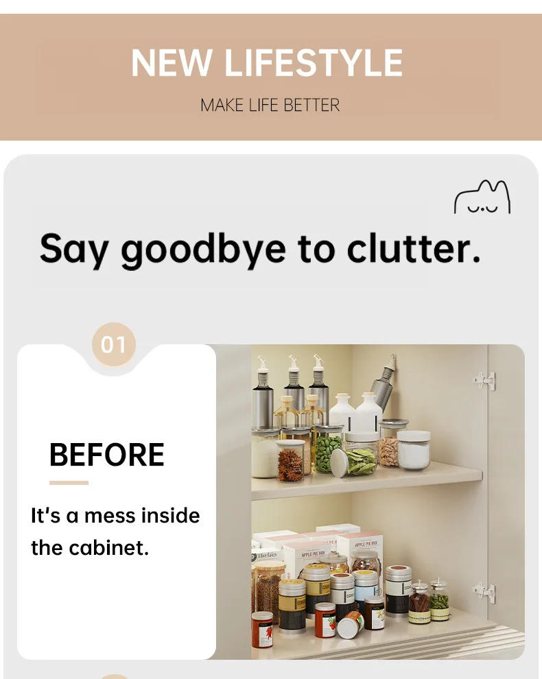 Description Picture 4 of item1PC Kitchen Storage Rack with Slide Rails Pull-out Kitchen Drawer Type Storage Tray Spice Box Storage Rack Cabinets Organizer