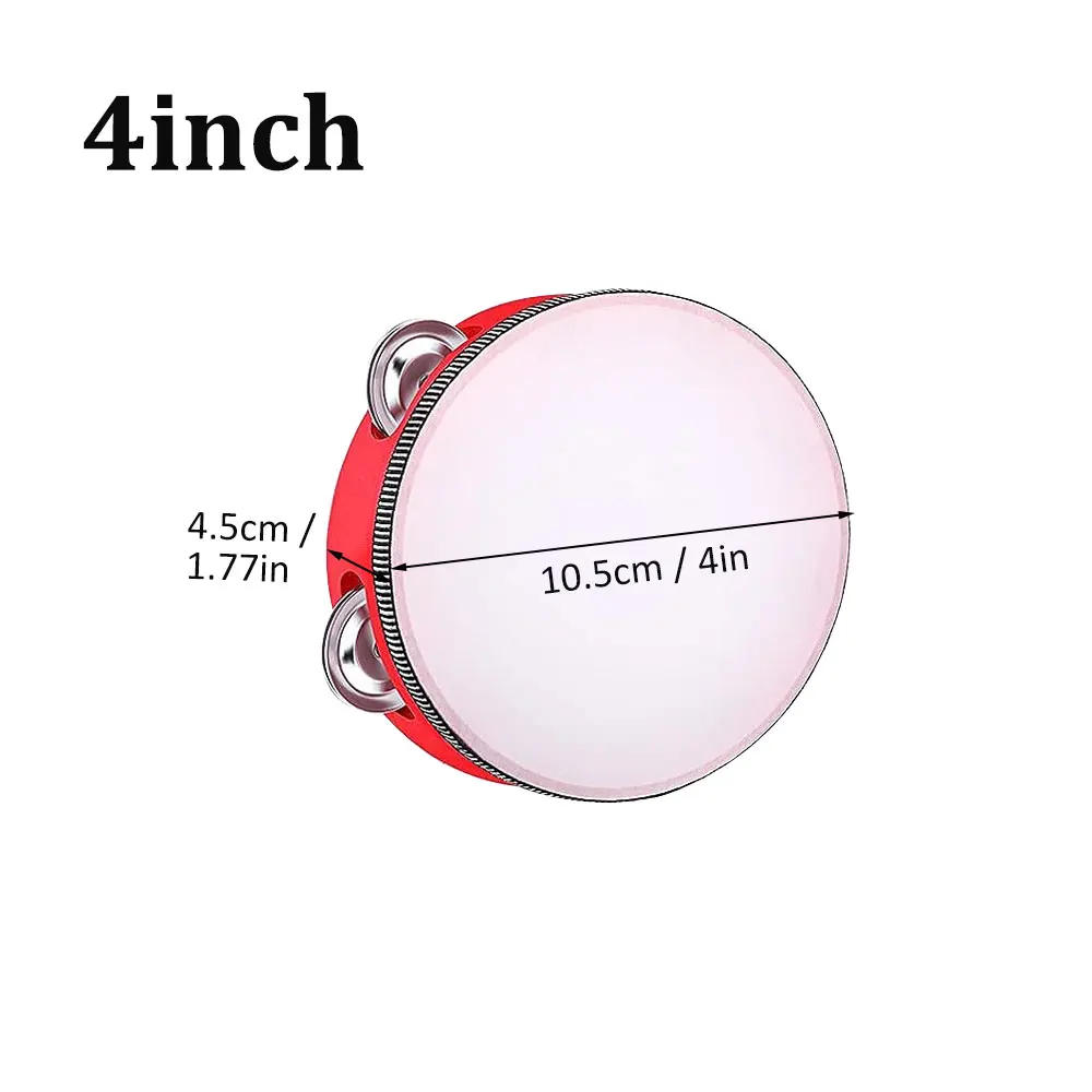 Description Picture 3 of item1Pc Red wooden hand-held tambourines in 4 sizes Single row metal tambourine For church parties Rhythmic percussion instruments