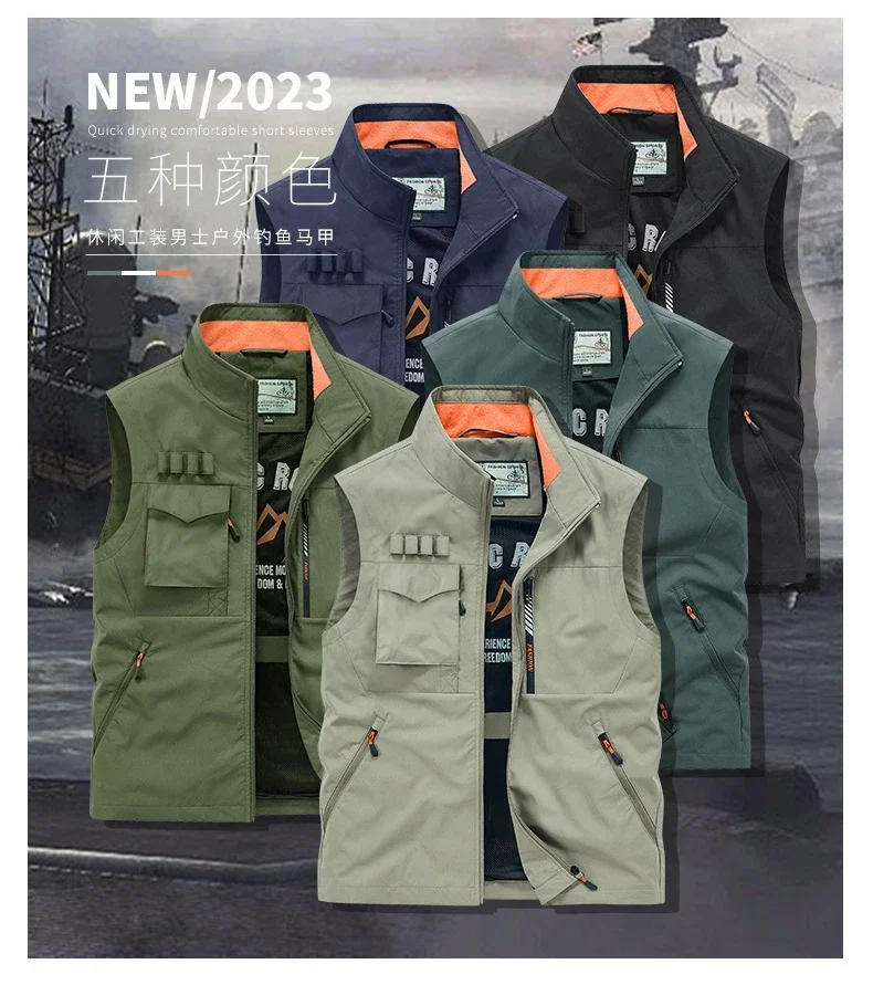Description Picture 6 of itemMen's Outdoor Waistcoats Spring Autumn Leisure Sports Vest Jackets Male Loose Fishing Sleeveless Coats Lapel Fashioon Waistcoat