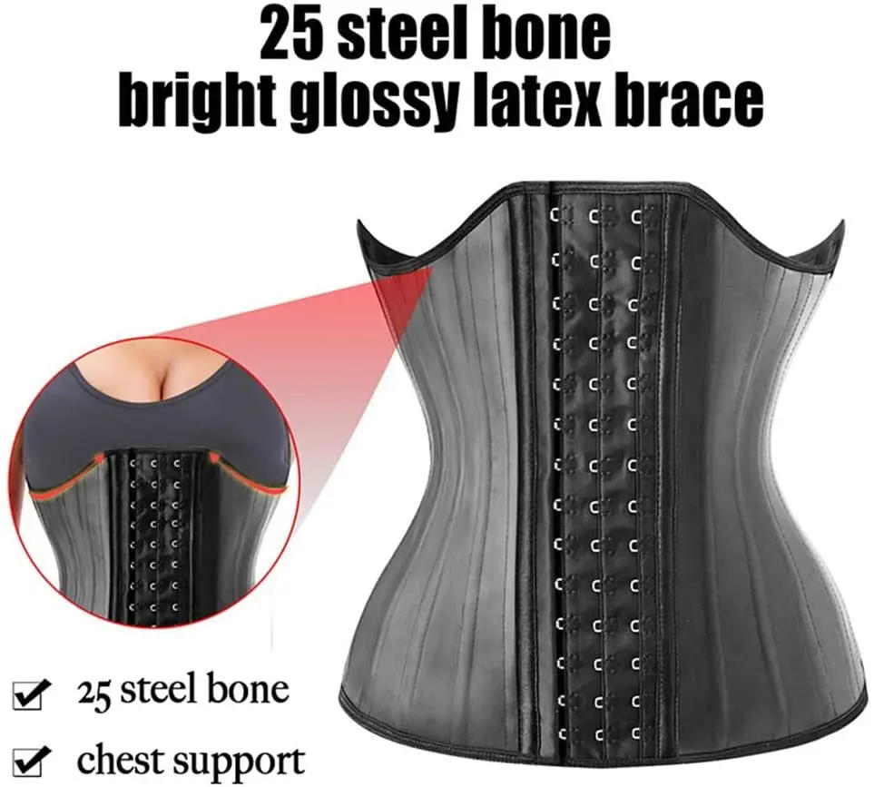 Description Picture 3 of item25 Steel Bones Latex Waist Trainer Corset Shapewear Slimming Belly Women Body Shaper Modeling Strap Reductive Girdle