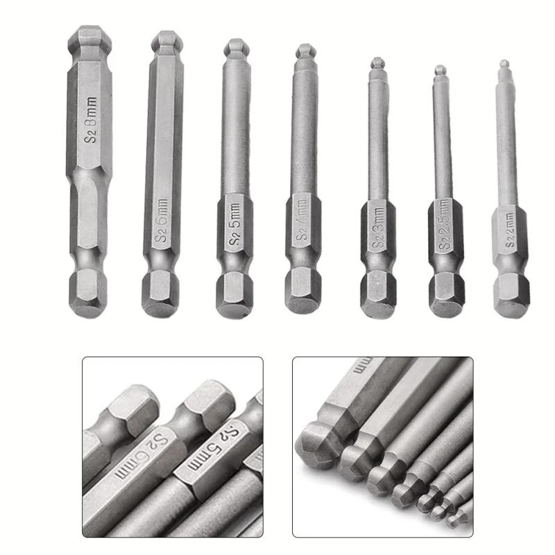 Description Picture 4 of item1pc 65mm Ball End Hex Screwdriver Bit Alloy Steel Magnetic Hexagon Head Screw Driver Drill Electric Screwdriver H3 H4 H5 H6 H8
