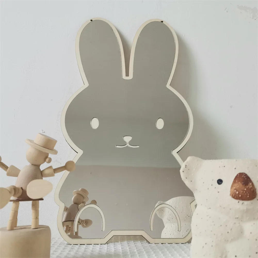 Description Picture 5 of itemINS Creative Decorative Mirror for Kids Room Cute Bear Rabbit Shape Acrylic Mirror Baby Photo Props Nordic Home Nursery Decor