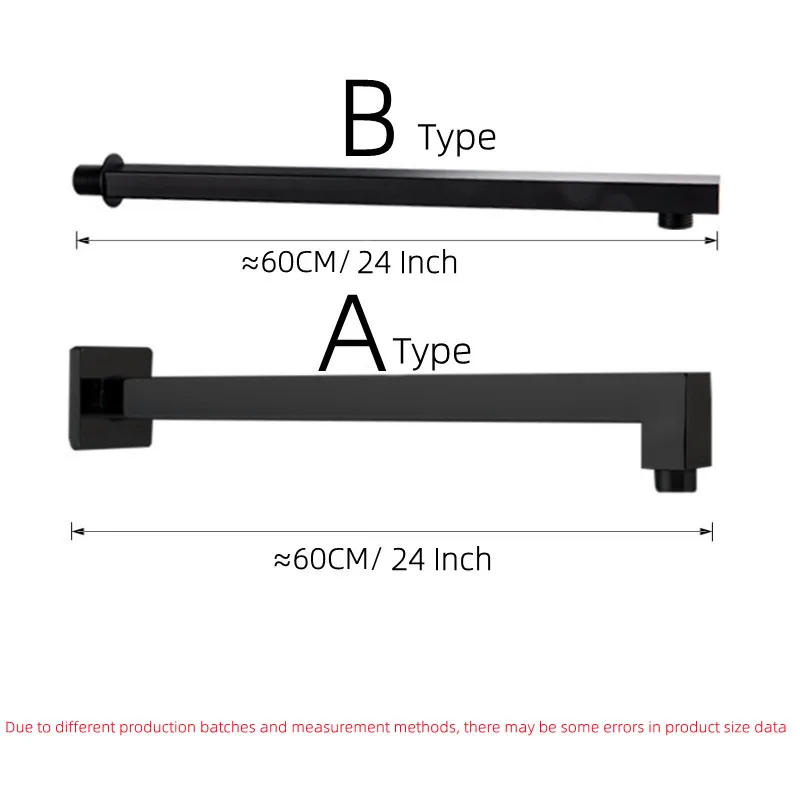 Description Picture 2 of item24 Inches Mattle Black Extension Shower Arm Square Stainless Steel Wall Mounted Tube Pipe For Fixed Showerheads Accessories