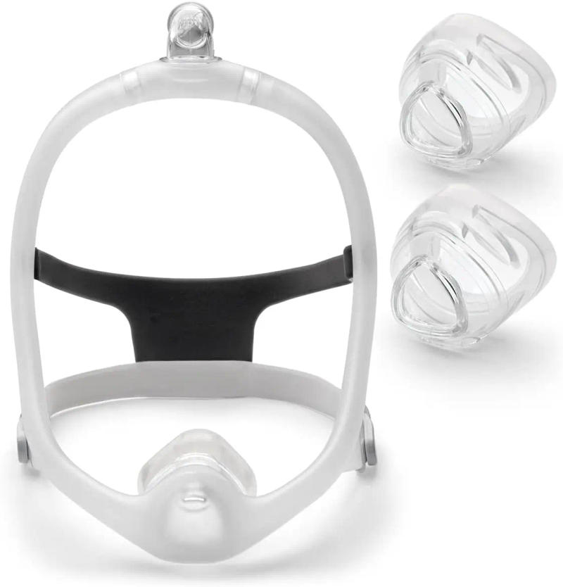 Description Picture 2 of itemOriginal Respironics DreamWisp nasal mask for CPAP Includes 3 nose pads (L/M/S), a headband, a frame and 2 clips
