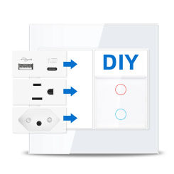 SRAN CL US BR Socket, USB AC Port,1/2 gang Wall Light Switch TV RJ45,120*120mm Panel Function Key Free Combination DIY White