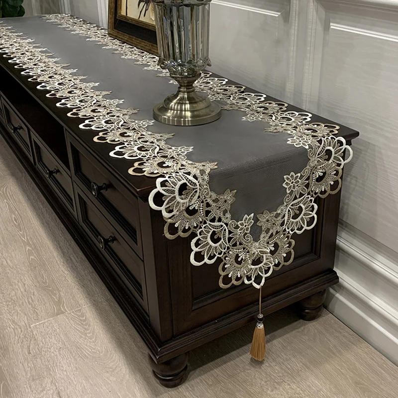 Description Picture 6 of itemLace Table Flag Runner Lace Fabric Pendant Tassel Table Cloth Tablecloth Flower Embroidery Anti Slip cabinet Protective Pad