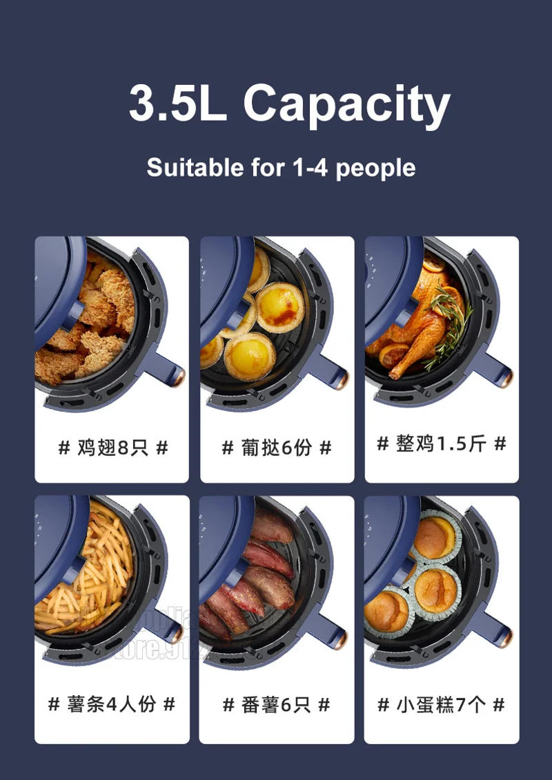Description Picture 4 of itemBear 3.5L Electric Air Fryer Oven QZG-B14D1 360°Baking Double Knob Fryer Without Oil Multifunctional Kitchen Appliances 220V