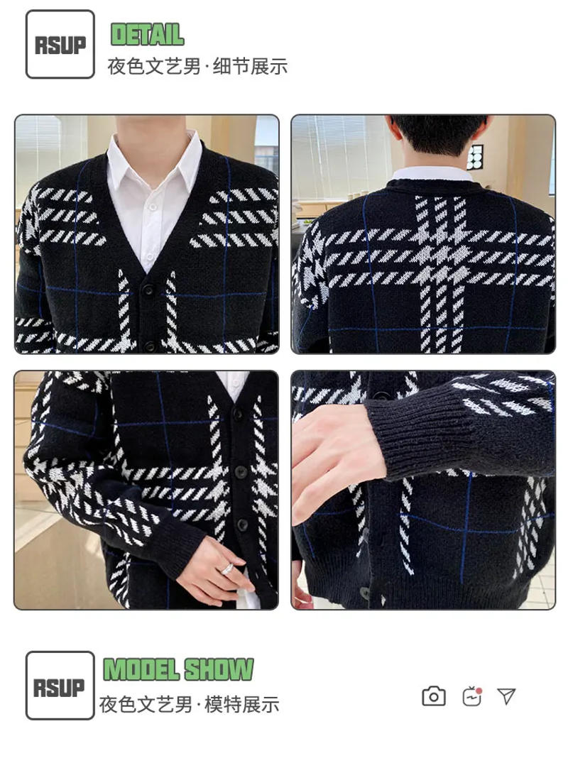 Description Picture 3 of item2024 Spring and Autumn Newv Neck Knitted Cardigan Men's Luxury Brand Fashion Print Korean Casual Pocket Sweater Coat Z27