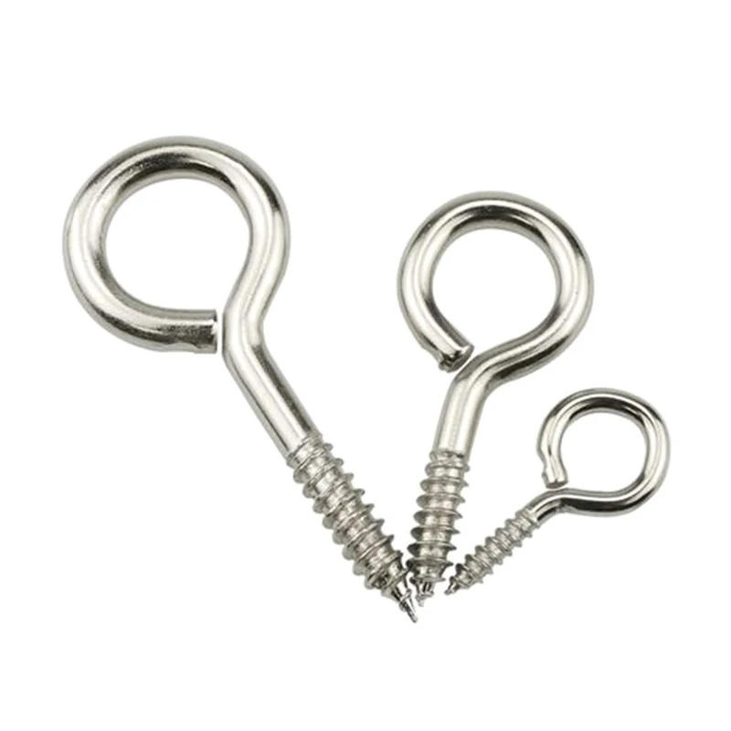 Description Picture 2 of item20PCS Stainless Steel Screw Eye Hooks Metal Cup Hooks Threaded Hook Set