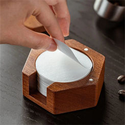 51/53/58mm Coffee Filter Paper Box Solid Wood Round Mocha Pot Filter Paper Box with Cover Lid Coffee Paper Filter Storage Box