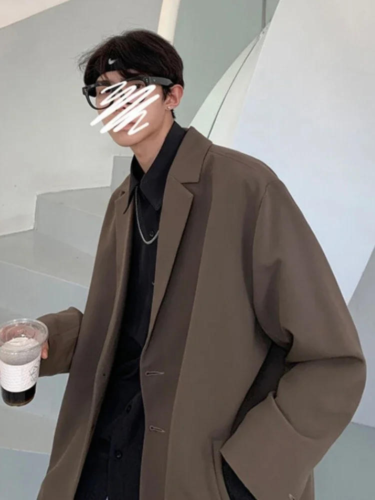 Description Picture 4 of item2023 New Versatile Blzer Suit Spring Autumn New Brown Jacket Trend Oversize Japanese Casual Coat Men Kpop Streetwear Daily