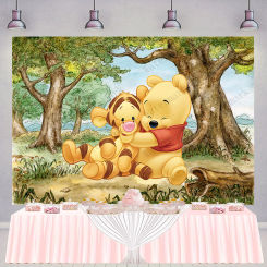 Disney Winnie the Pooh Backdrop Kids Birthday Decoration Background Bear Friend Tiger Vinyl Polyester Photography Decor Props