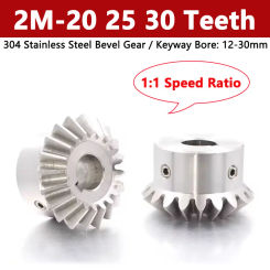 1pc 2M 304 Stainless Steel Bevel Gear 20 25 30 Teeth 1:1 Speed Ratio 90 Degrees Meshing Angle Straight Bevel Gear Bore 12-30mm