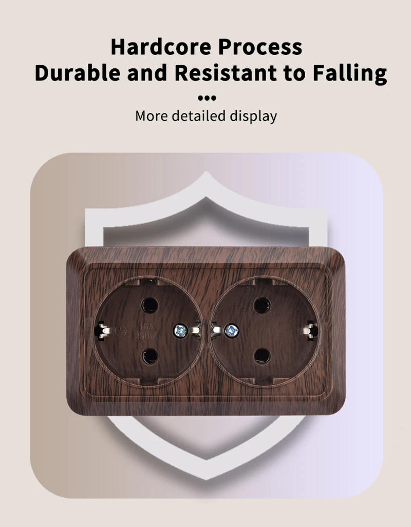 Description Picture 4 of itemWooden Paint Wall Surface 2 Socket Plug EU Exterior Electrical Outlets With Ground Outdoor Power Socket Flame Retardant Plastic