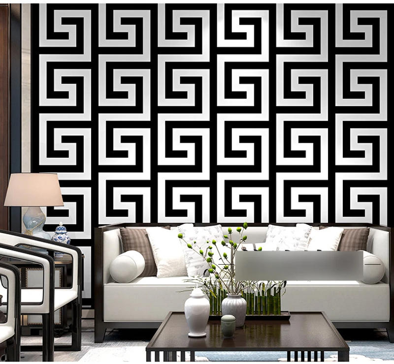 Description Picture 5 of itemGreek Key Lattice Modern Geometric Wallpaper Hotel Study Background Wall PVC Bathroom Waterproof Wallpaper Pegatinas De Pared
