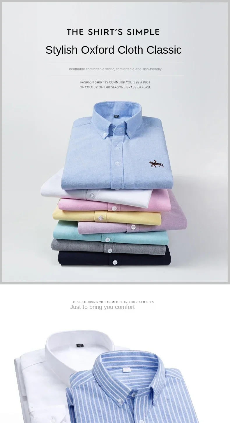 Description Picture 4 of item2024 Men's Long Sleeve Dress Shirt Men Pure Cotton Oxford  Embroidered Horse Casual Without Pocket Solid Shirt Plus Size