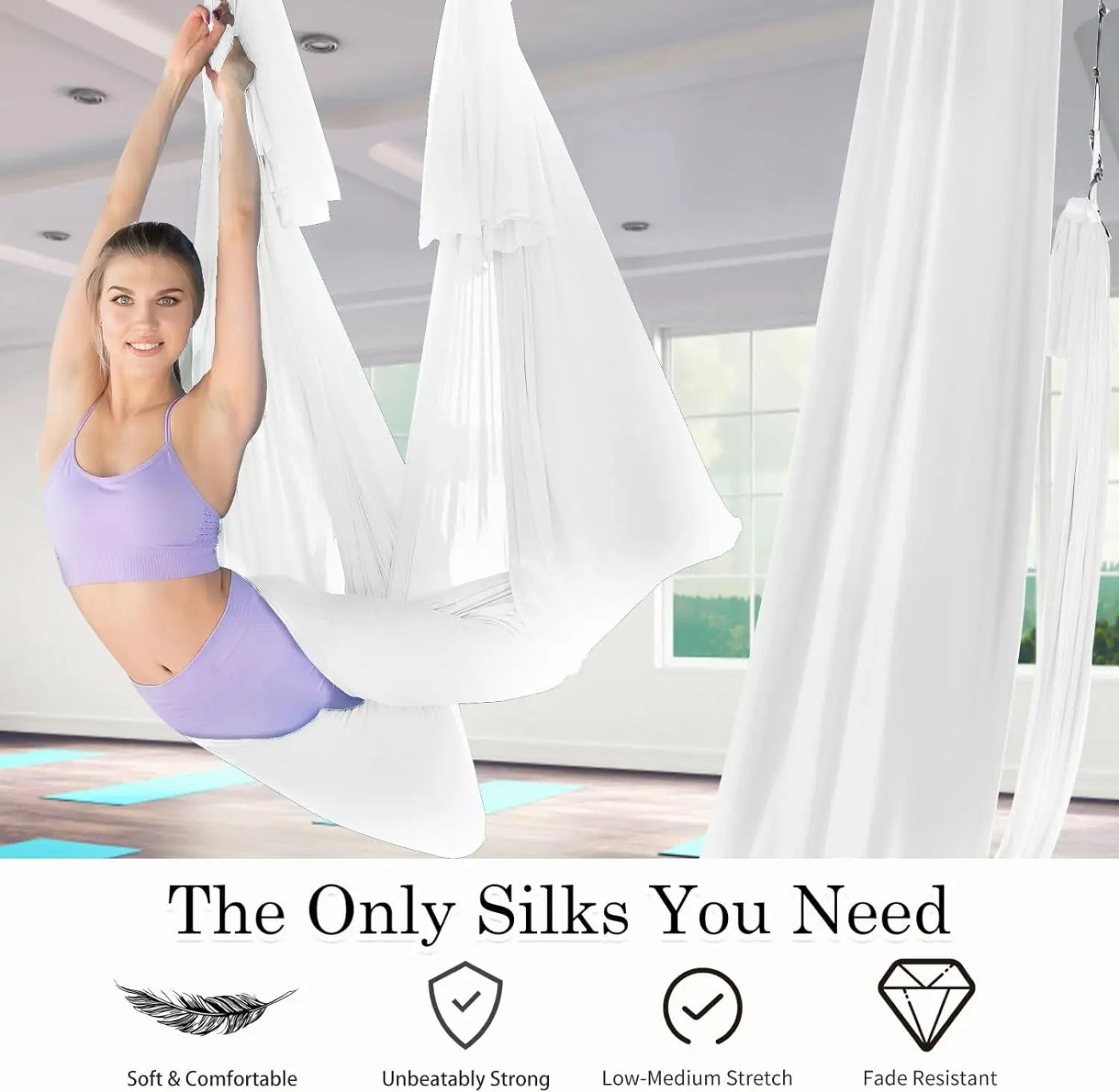 Description Picture 4 of item6 Meters Aerial Yoga Hammock Set Home Carabiners Daisy Chain Accessories Medium Elastic Monochrome Sling for Yoga Studio