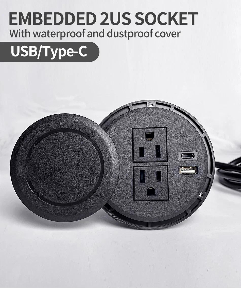 Description Picture 2 of itemDesktop adapter Multifunctional 2US Socket with USB Type-C  Recessed Desktop Plug Round Socket