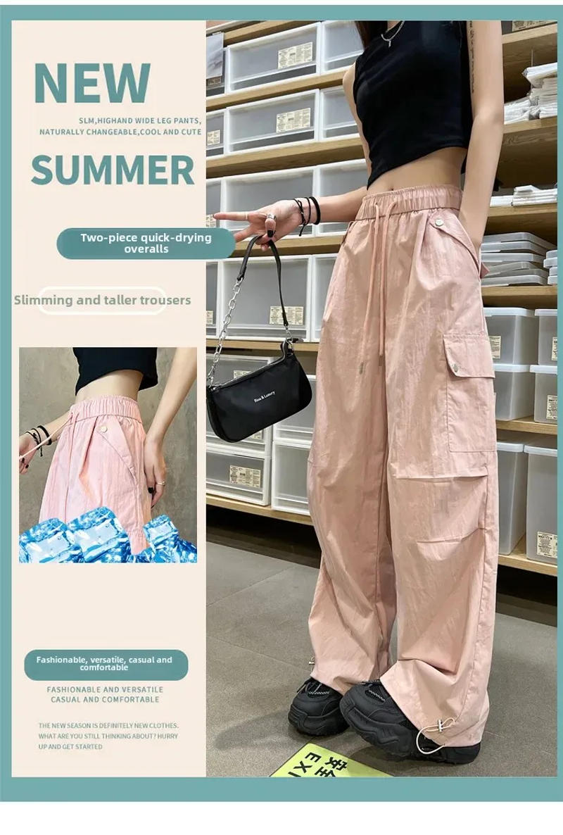 Description Picture 5 of itemAmerican Style Quick Dry Work Pants Women Summer Ice Silk Cuffed Trousers Multi Pocket Climbing Mountain Wide Leg Sports Pants