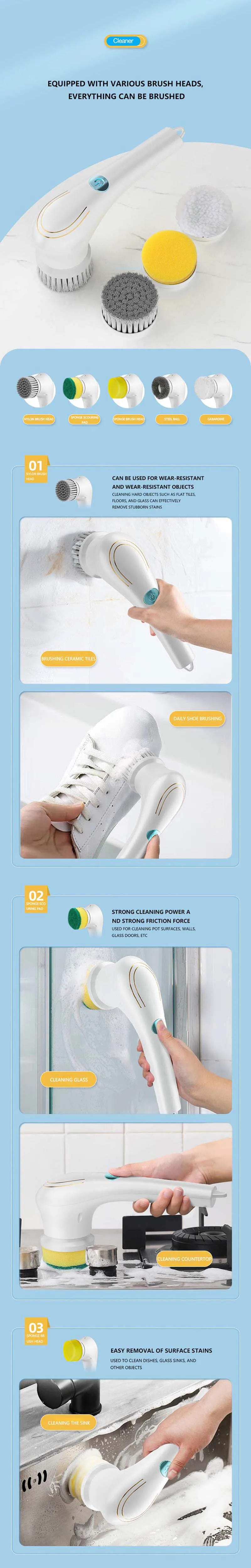 Description Picture 4 of itemUsb Rechargeable Kitchen Dish Washing Brush Sink Cleaner Bathroom Bathtub Clean Brush Spin Scrubber Electric Cleaning Brush