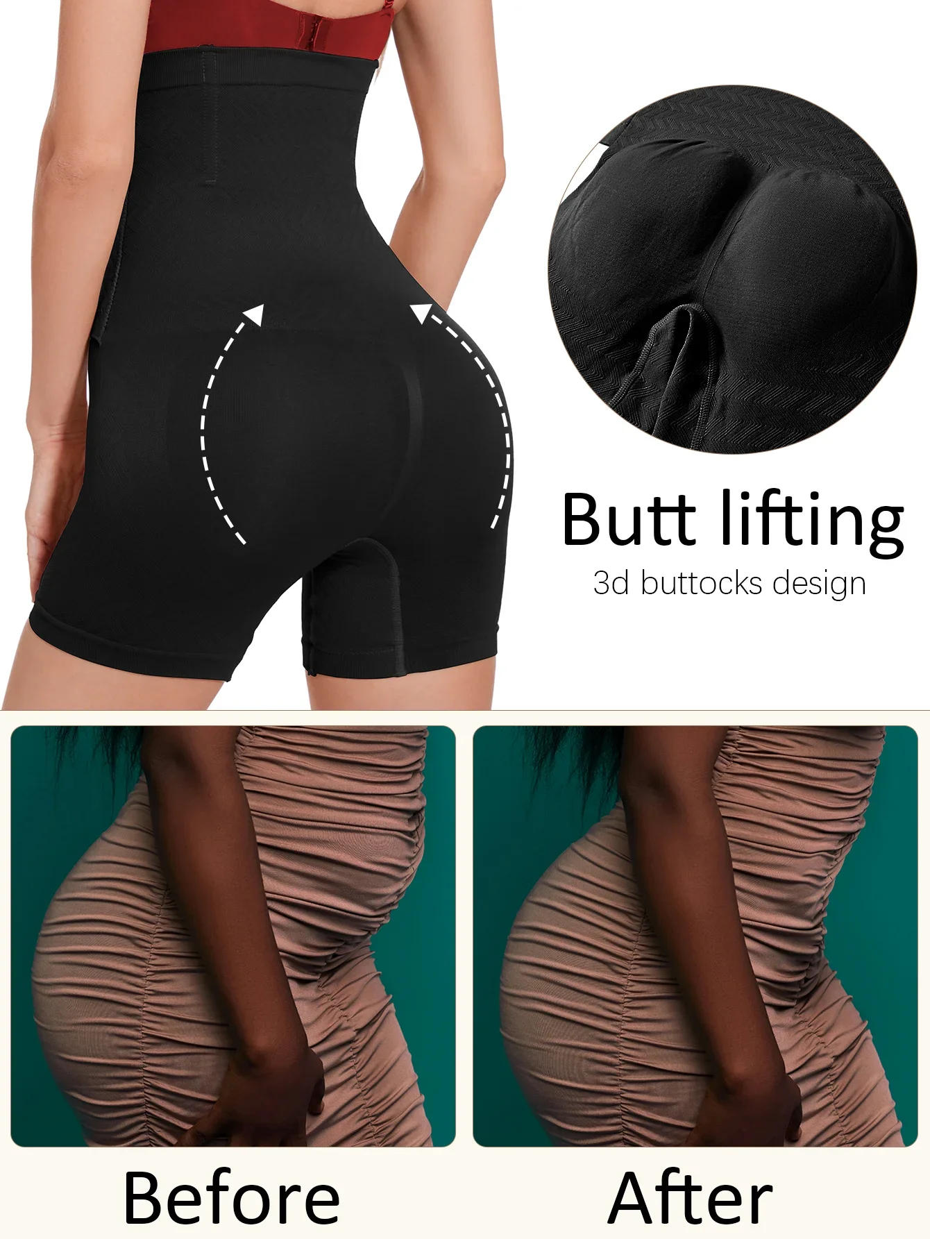 Description Picture 6 of itemWomen Tummy Control Slimming Panty with Girdle High Waist Trainer Body Shaper Shorts Plus Size Hooks Butt Lifter Shapewear