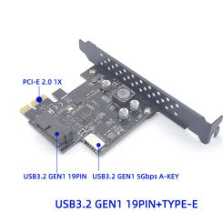 NEW PCI Express 2.0 X1 USB 3.2 Gen1 19Pin + TYPE-E Expansion Card PCIe Front Type-C Adapter Riser Type-E USB3.2 A-KEY 5Gbps Card
