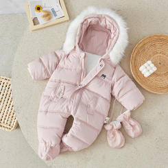 Suefunskry Newest Baby Winter Snowsuit Infant Coat Romper Warm Outwear Hooded Puffer Jacket Footed/Removable Jumpsuit 6-24Months