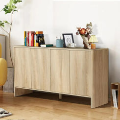 Sideboard Buffet Cabinet Modern Accent Storage Cabinet with 4 Fluted Doors and Adjustable Shelve Wood Credenza Buffet Sideboards