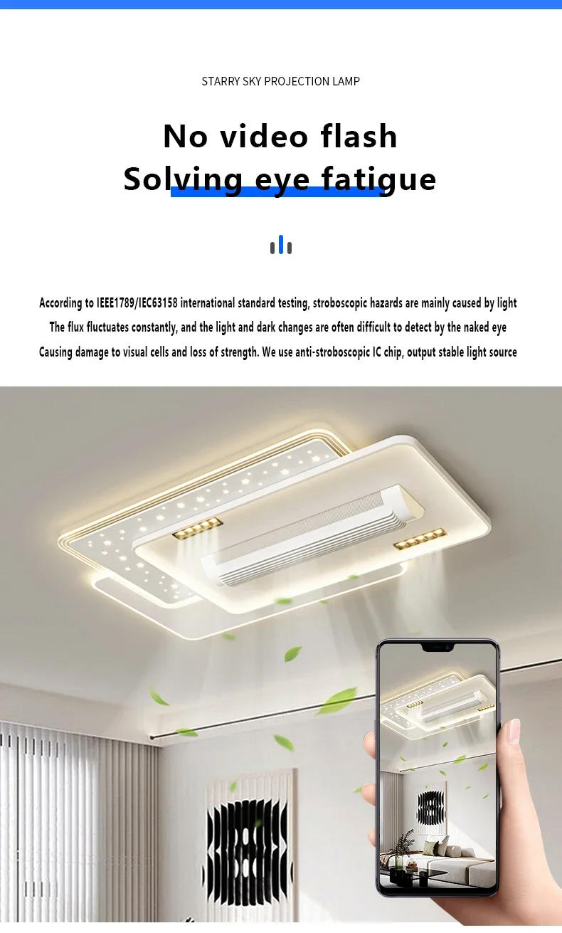 Description Picture 4 of itemModern Led Leaf Less Fan Light Full Spectrum LED Bright Eye Protection Ceiling Light 180 Degree Blowing Cool and Silent