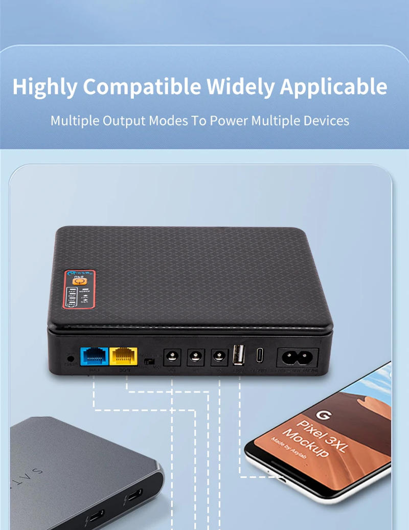Description Picture 4 of item16000mAh DC UPS Mini Uninterruptible Power Supply 18650 Battery Backup 18W 5V 9V 12V 220V Router Modem Wifi Switch with Charging
